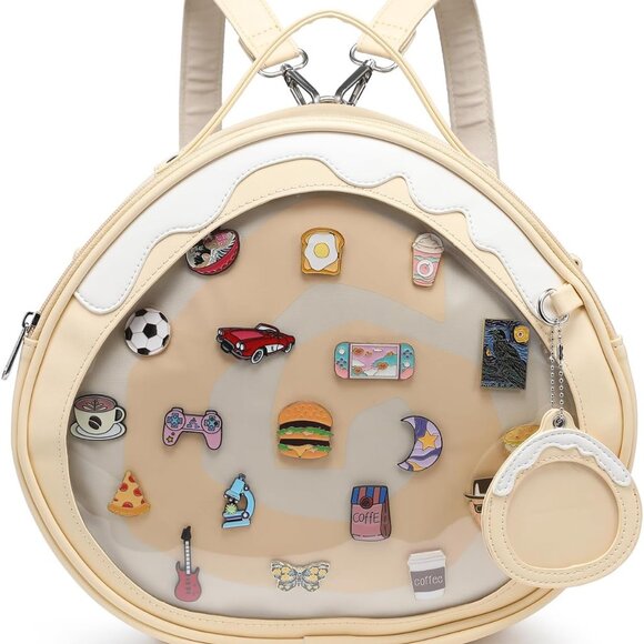 Yellow Kawaii Multi-Purpose Ita Bag Backpack with Clear Window for Pins & Badges - Picture 1 of 6